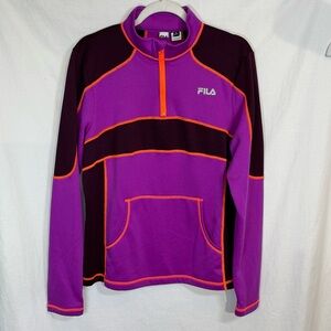 Fila 1/4 Zip Fleece Line Pullover XL Purple Colorblock Front Pocket Thumbhole